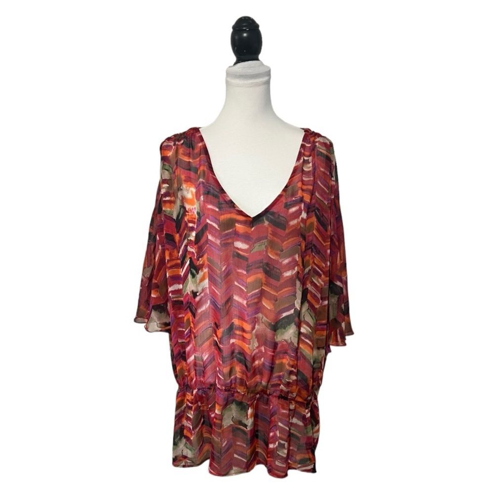 Lane Bryant Tunic Blouse Womens Plus Size 22/24 Batwing Sheer Elastic Waist Top